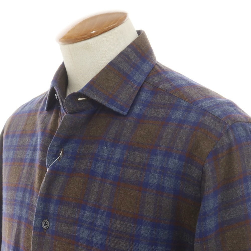 【新品】バルバ ダンディライフ BARBA DANDY LIFE コットンネル チェック カジュアルシャツ ネイビーxカーキ【 39 】【 状態ランクN 】【 メンズ 】