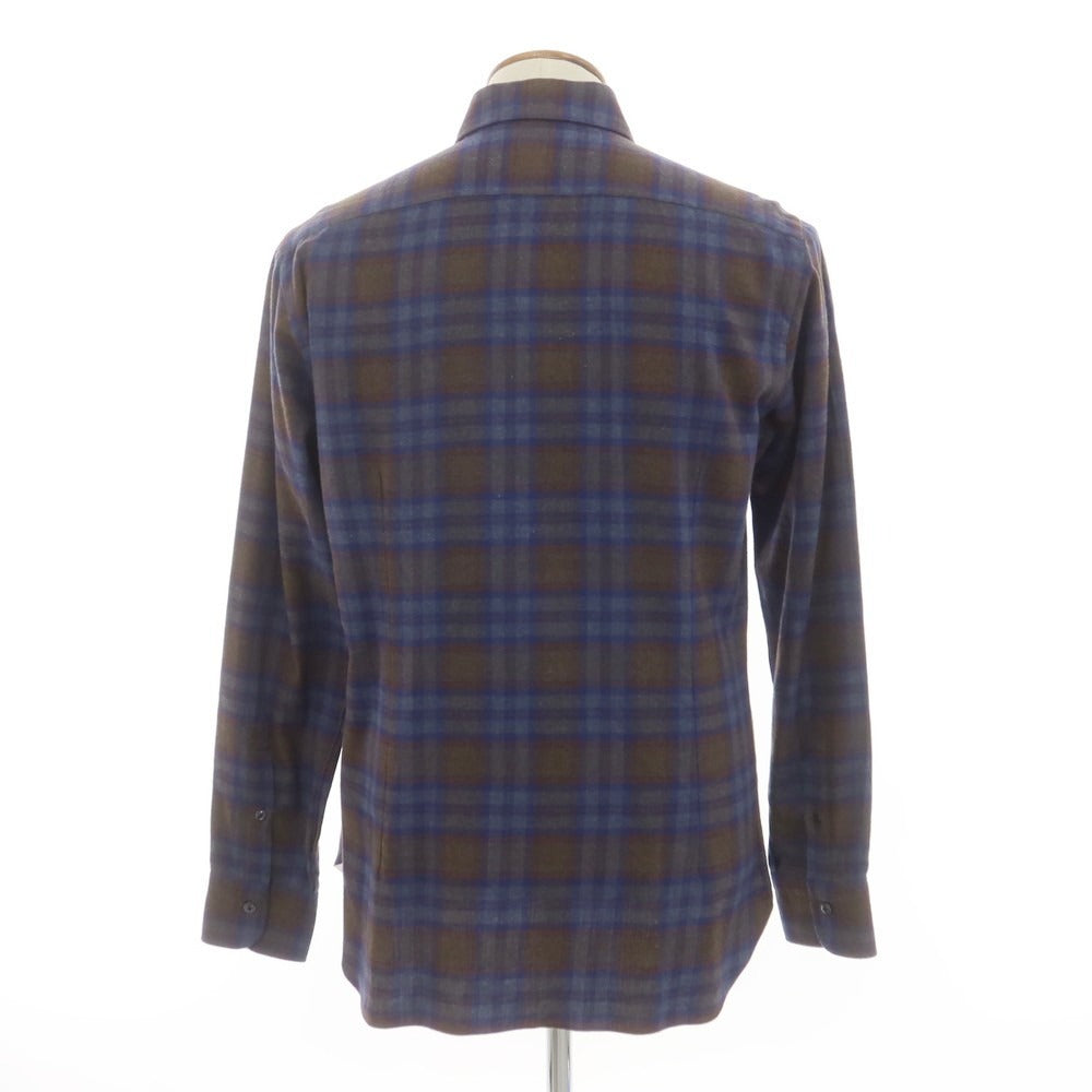 【新品】バルバ ダンディライフ BARBA DANDY LIFE コットンネル チェック カジュアルシャツ ネイビーxカーキ【 39 】【 状態ランクN 】【 メンズ 】