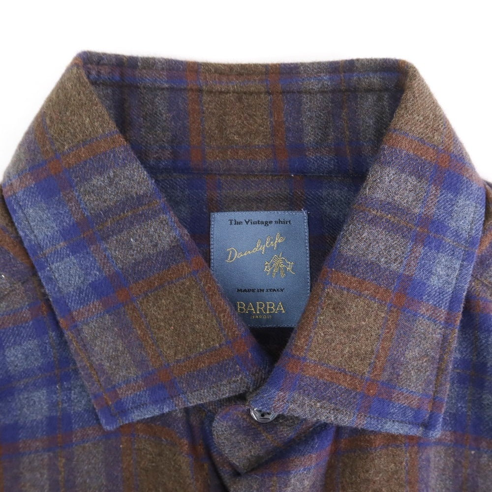 【新品】バルバ ダンディライフ BARBA DANDY LIFE コットンネル チェック カジュアルシャツ ネイビーxカーキ【 39 】【 状態ランクN 】【 メンズ 】
