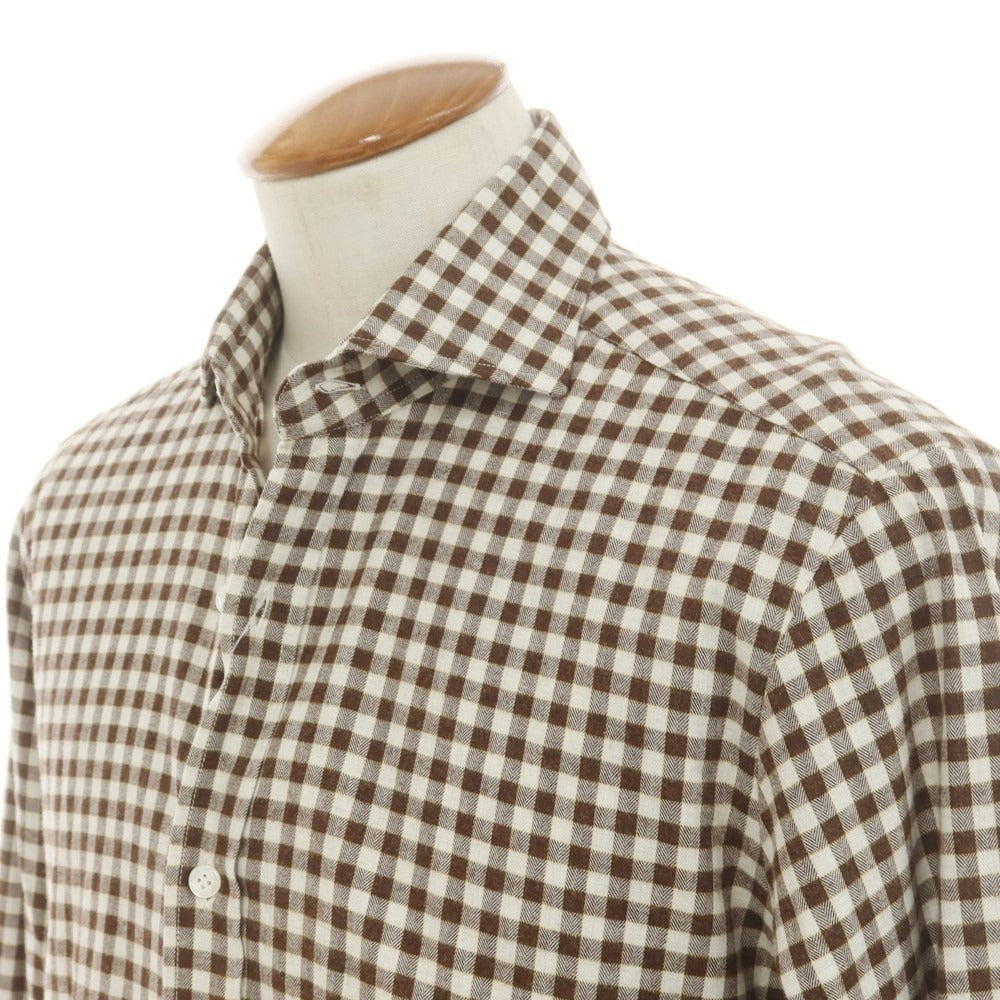 【新品】バルバ ダンディライフ BARBA DANDY LIFE コットンネル チェック カジュアルシャツ ブラウンxホワイト【 39 】【 状態ランクN 】【 メンズ 】