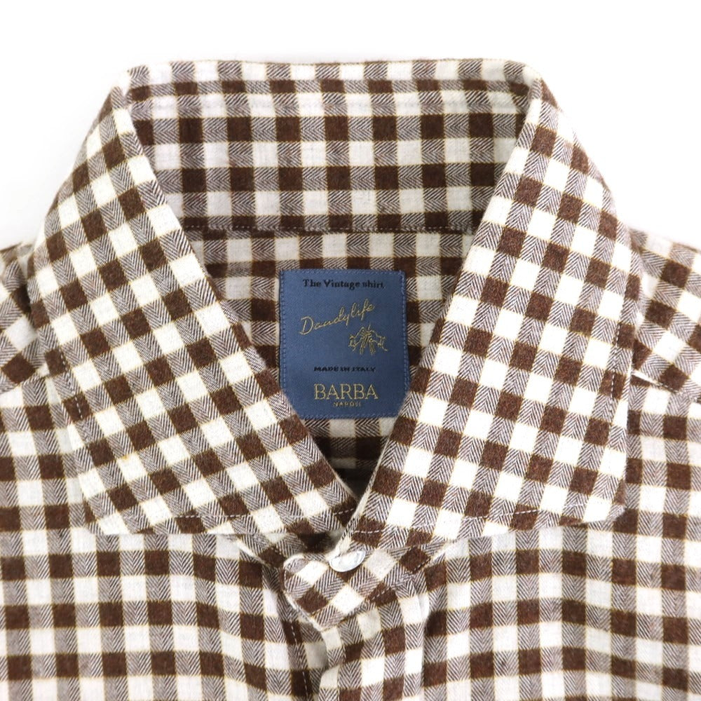 【新品】バルバ ダンディライフ BARBA DANDY LIFE コットンネル チェック カジュアルシャツ ブラウンxホワイト【 39 】【 状態ランクN 】【 メンズ 】