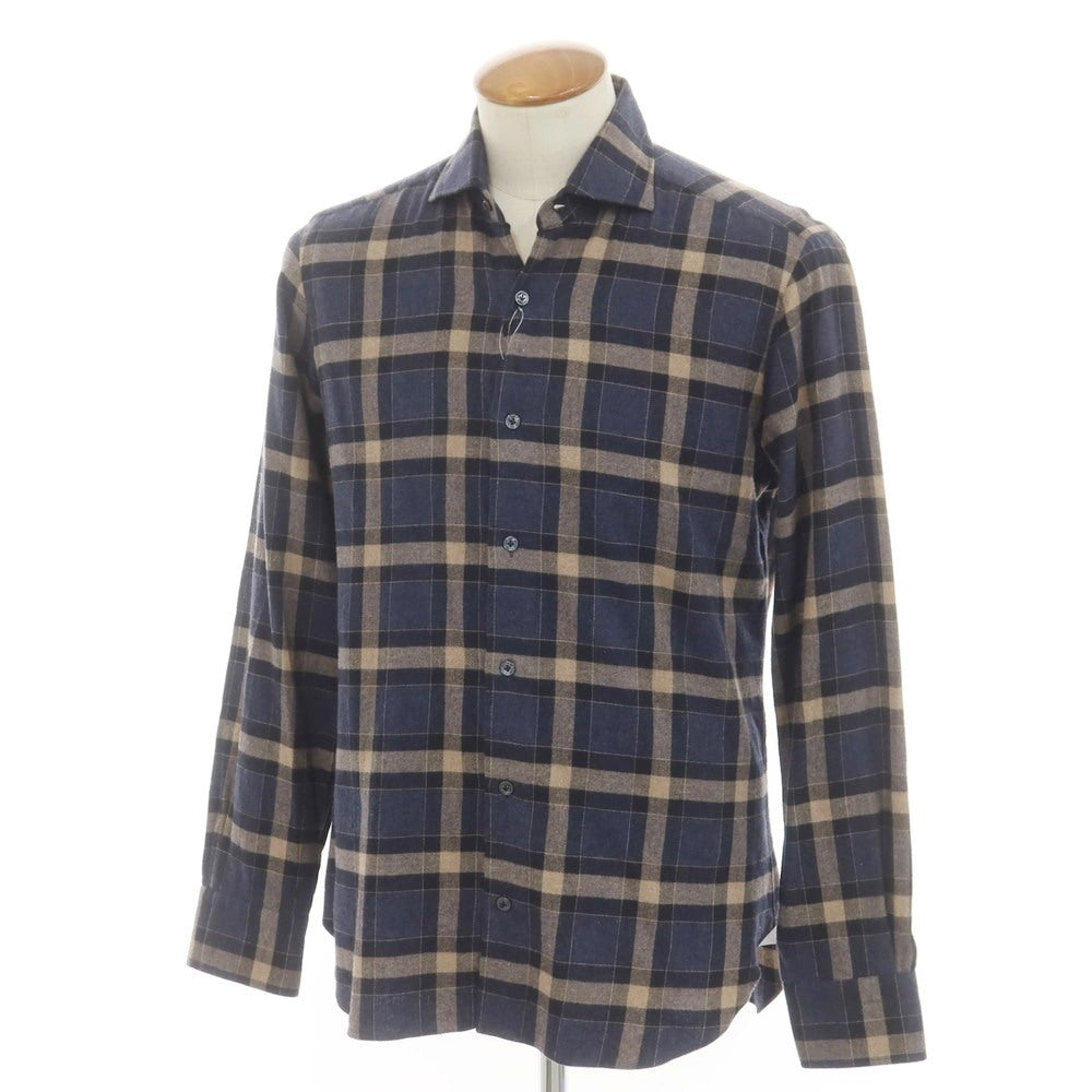 【新品】バルバ ダンディライフ BARBA DANDY LIFE コットンネル チェック カジュアルシャツ ネイビーxベージュ【 39 】【 状態ランクN 】【 メンズ 】
