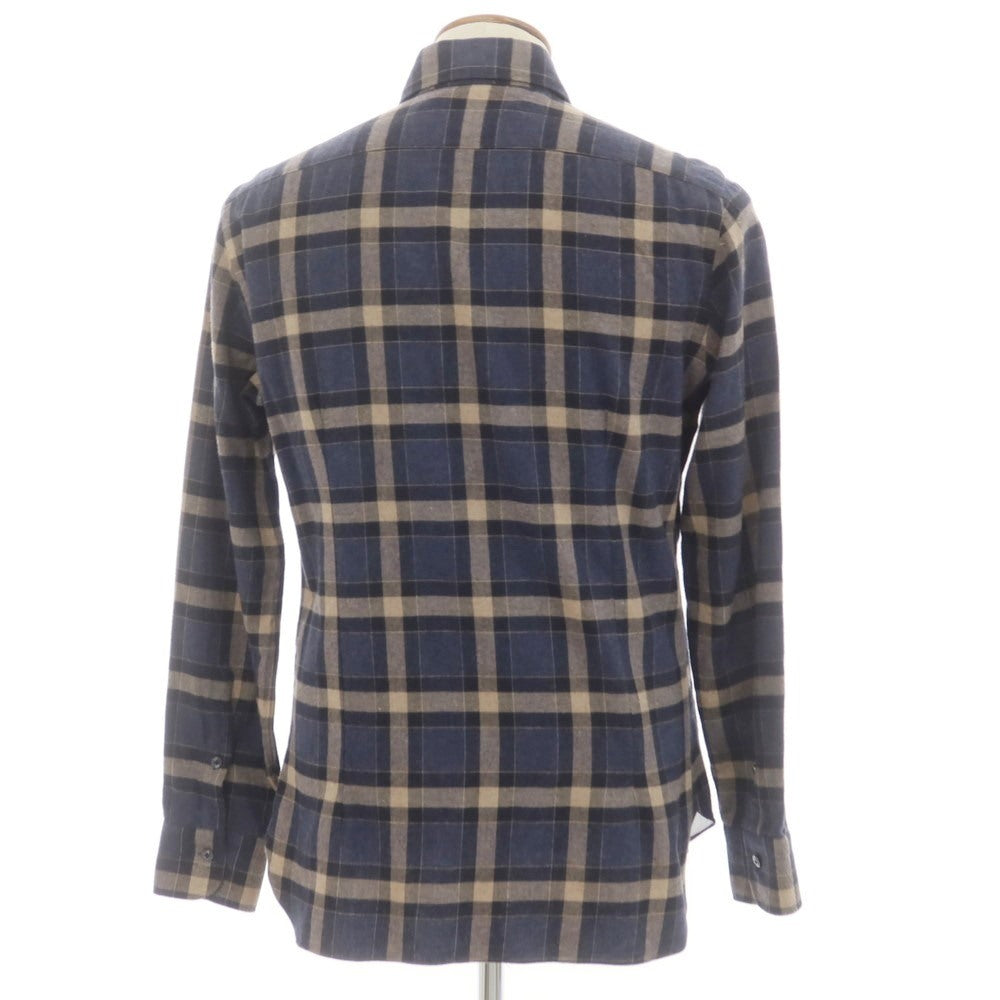 【新品】バルバ ダンディライフ BARBA DANDY LIFE コットンネル チェック カジュアルシャツ ネイビーxベージュ【 39 】【 状態ランクN 】【 メンズ 】