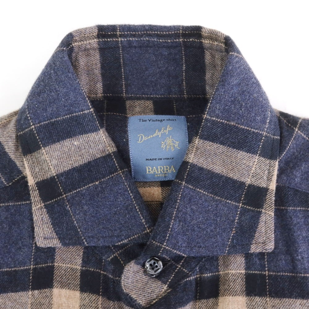 【新品】バルバ ダンディライフ BARBA DANDY LIFE コットンネル チェック カジュアルシャツ ネイビーxベージュ【 39 】【 状態ランクN 】【 メンズ 】