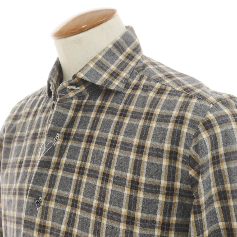 【新品】バルバ ダンディライフ BARBA DANDY LIFE コットン チェック カジュアルシャツ グレーxイエローベージュ【 39 】【 状態ランクN 】【 メンズ 】