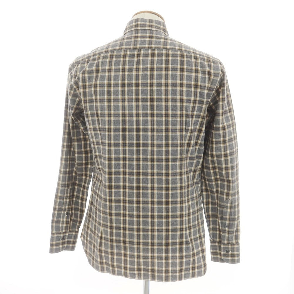 【新品】バルバ ダンディライフ BARBA DANDY LIFE コットン チェック カジュアルシャツ グレーxイエローベージュ【 39 】【 状態ランクN 】【 メンズ 】