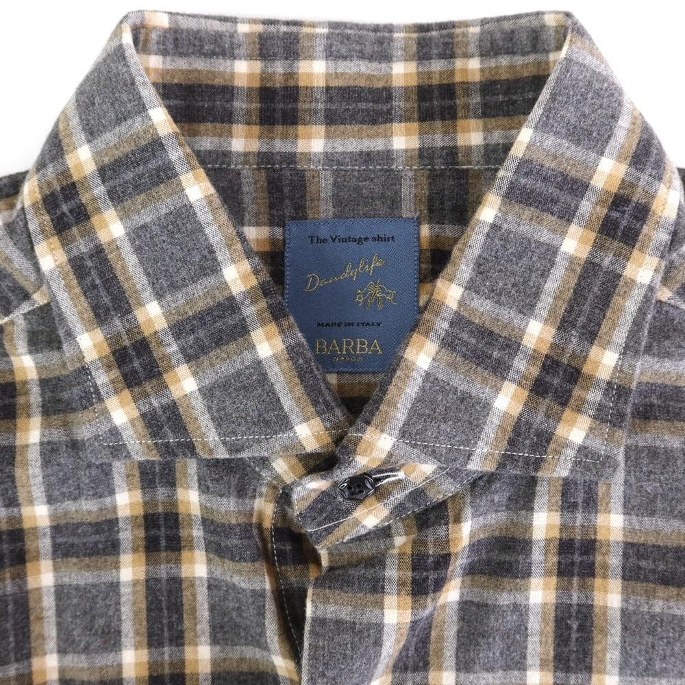 【新品】バルバ ダンディライフ BARBA DANDY LIFE コットン チェック カジュアルシャツ グレーxイエローベージュ【 39 】【 状態ランクN 】【 メンズ 】