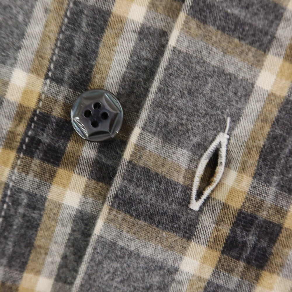 【新品】バルバ ダンディライフ BARBA DANDY LIFE コットン チェック カジュアルシャツ グレーxイエローベージュ【 39 】【 状態ランクN 】【 メンズ 】