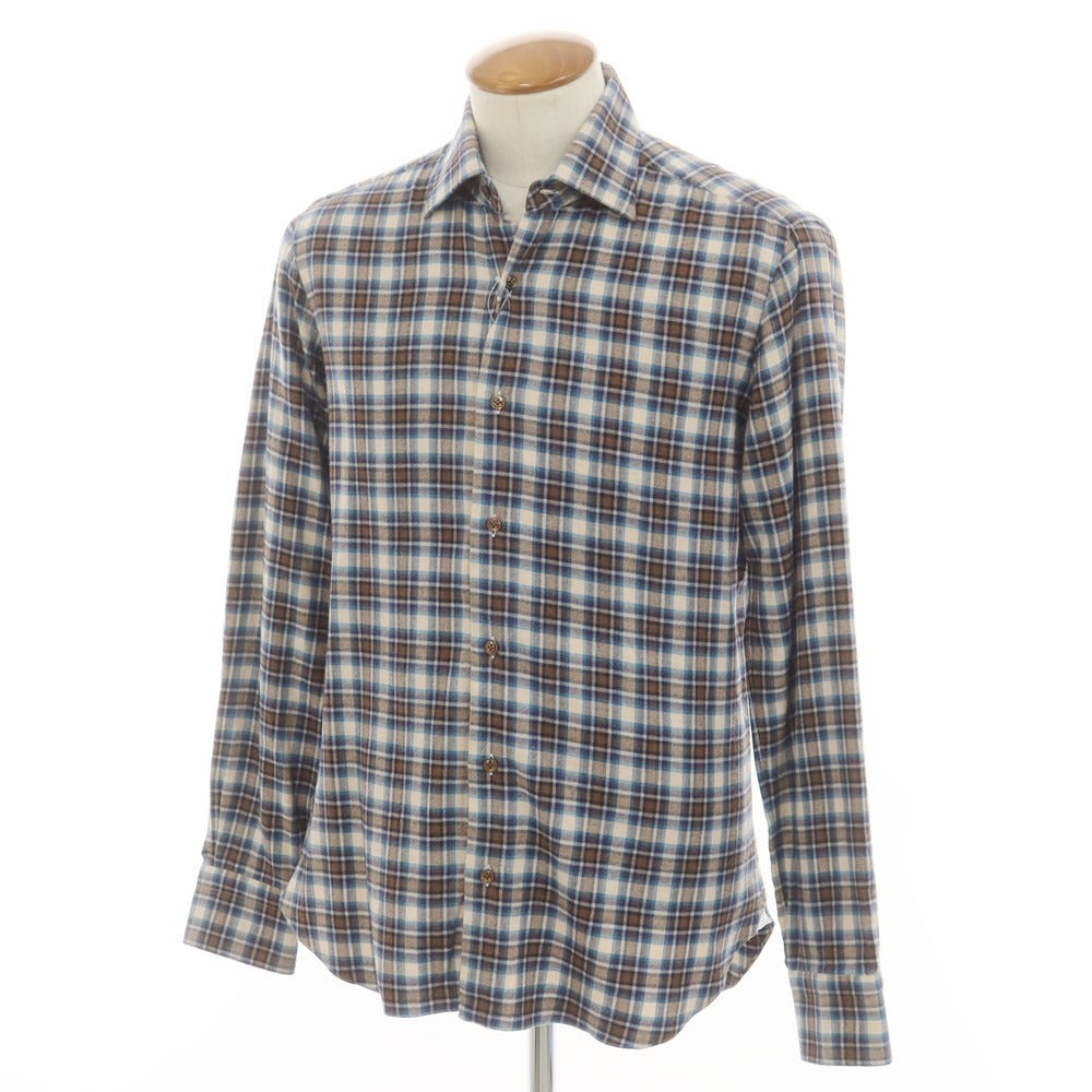 【新品】バルバ ダンディライフ BARBA DANDY LIFE コットンネル チェック カジュアルシャツ ベージュxブラウン【 39 】【 状態ランクN 】【 メンズ 】