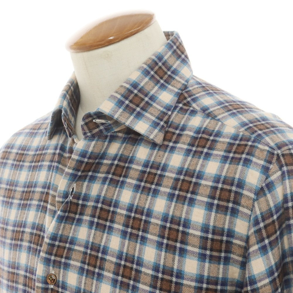 【新品】バルバ ダンディライフ BARBA DANDY LIFE コットンネル チェック カジュアルシャツ ベージュxブラウン【 39 】【 状態ランクN 】【 メンズ 】