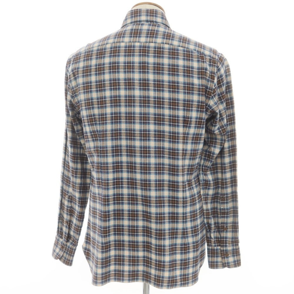 【新品】バルバ ダンディライフ BARBA DANDY LIFE コットンネル チェック カジュアルシャツ ベージュxブラウン【 39 】【 状態ランクN 】【 メンズ 】