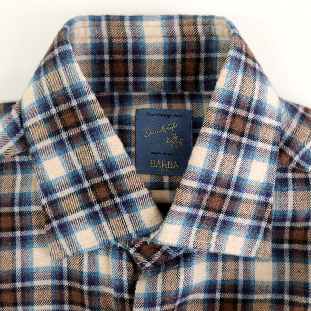 【新品】バルバ ダンディライフ BARBA DANDY LIFE コットンネル チェック カジュアルシャツ ベージュxブラウン【 39 】【 状態ランクN 】【 メンズ 】