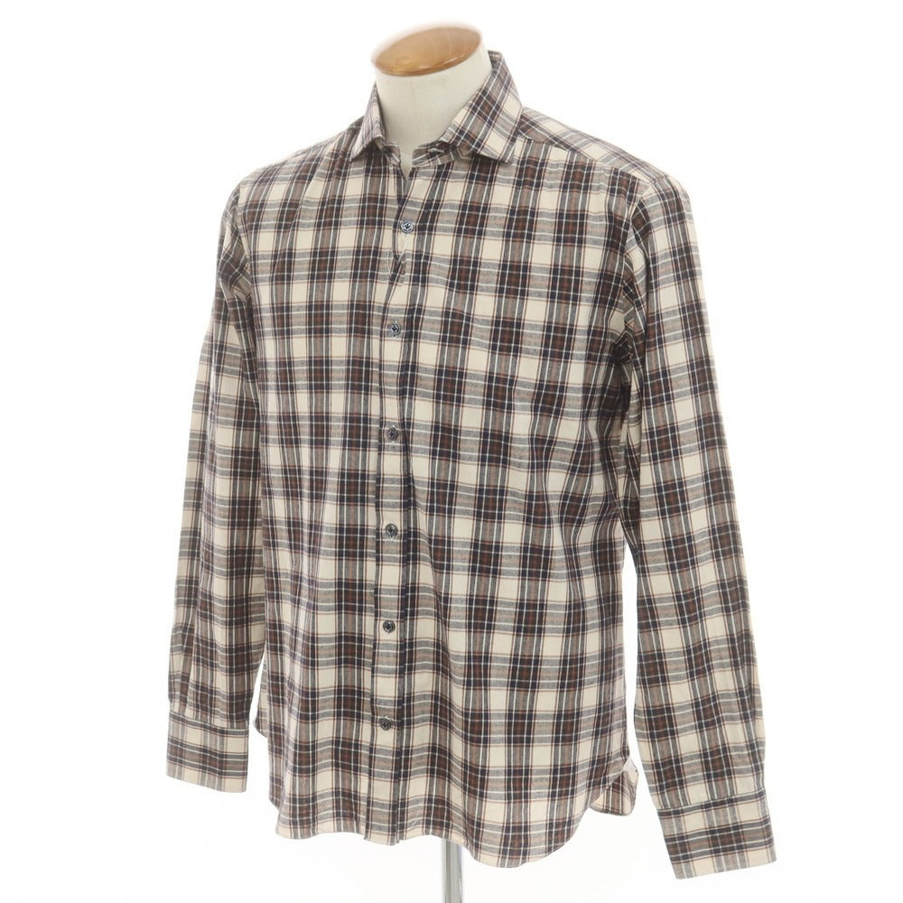 【新品】バルバ ダンディライフ BARBA DANDY LIFE コットン チェック カジュアルシャツ ベージュxネイビー【 39 】【 状態ランクN 】【 メンズ 】