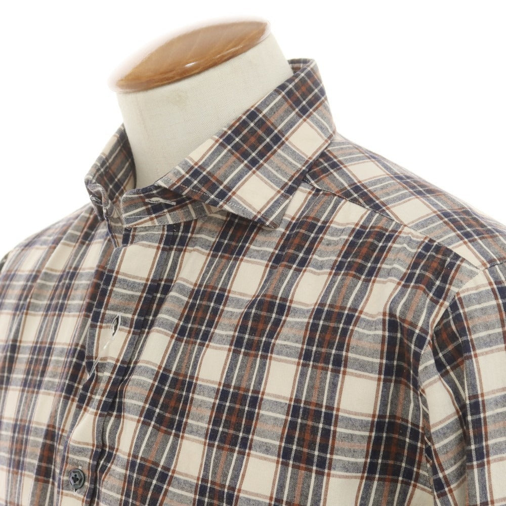 【新品】バルバ ダンディライフ BARBA DANDY LIFE コットン チェック カジュアルシャツ ベージュxネイビー【 39 】【 状態ランクN 】【 メンズ 】