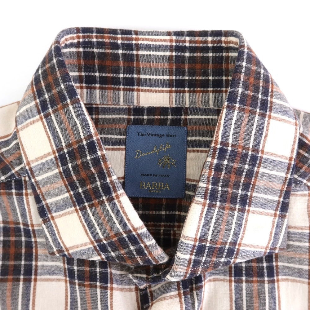【新品】バルバ ダンディライフ BARBA DANDY LIFE コットン チェック カジュアルシャツ ベージュxネイビー【 39 】【 状態ランクN 】【 メンズ 】