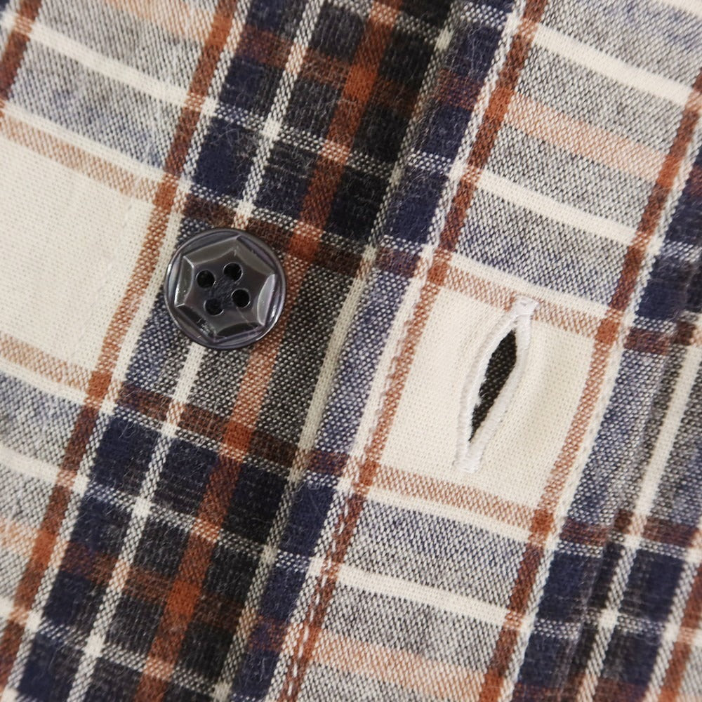 【新品】バルバ ダンディライフ BARBA DANDY LIFE コットン チェック カジュアルシャツ ベージュxネイビー【 39 】【 状態ランクN 】【 メンズ 】