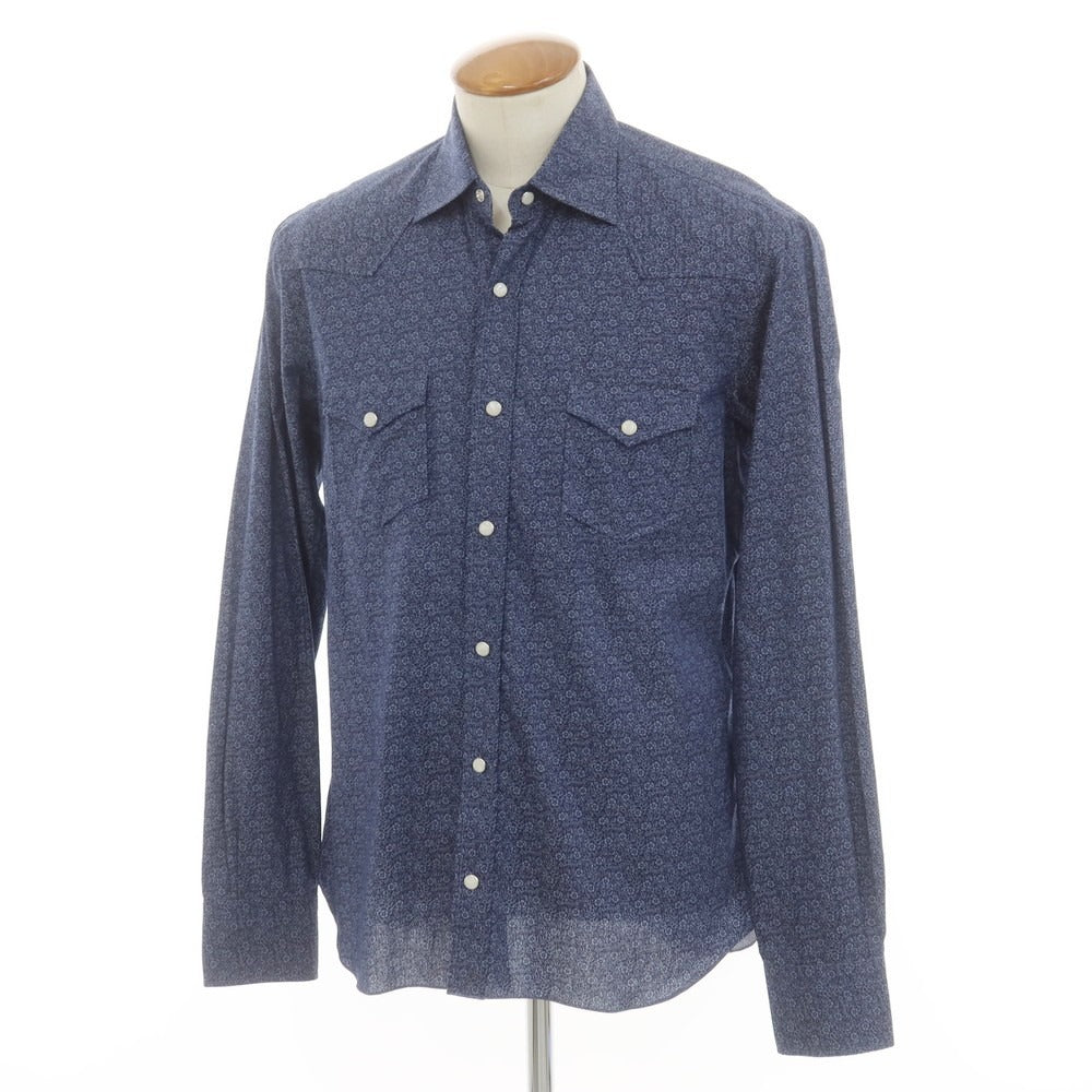 【新品】バルバ ダンディライフ BARBA DANDY LIFE コットン フラワー柄 ウエスタンシャツ ネイビー【 39 】【 状態ランクN 】【 メンズ 】
