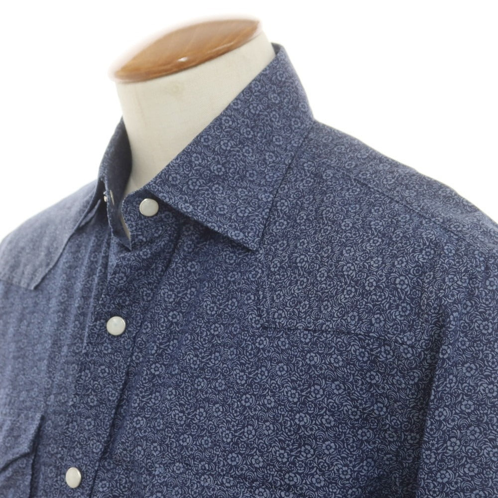 【新品】バルバ ダンディライフ BARBA DANDY LIFE コットン フラワー柄 ウエスタンシャツ ネイビー【 39 】【 状態ランクN 】【 メンズ 】