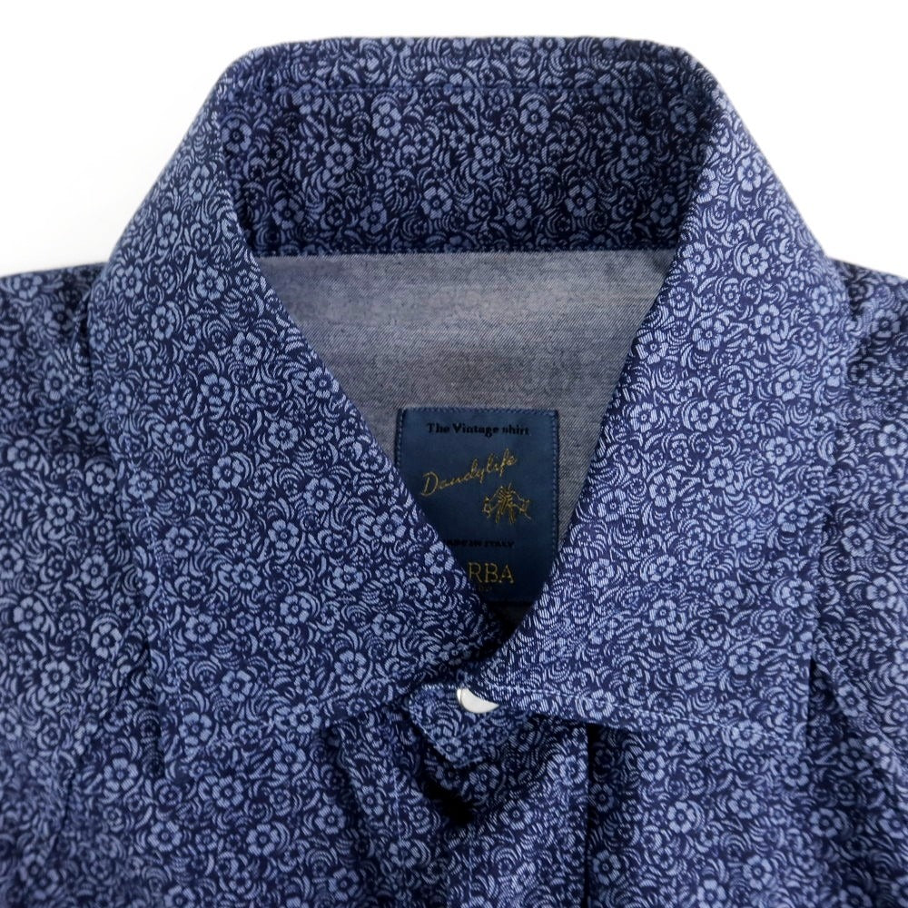 【新品】バルバ ダンディライフ BARBA DANDY LIFE コットン フラワー柄 ウエスタンシャツ ネイビー【 39 】【 状態ランクN 】【 メンズ 】