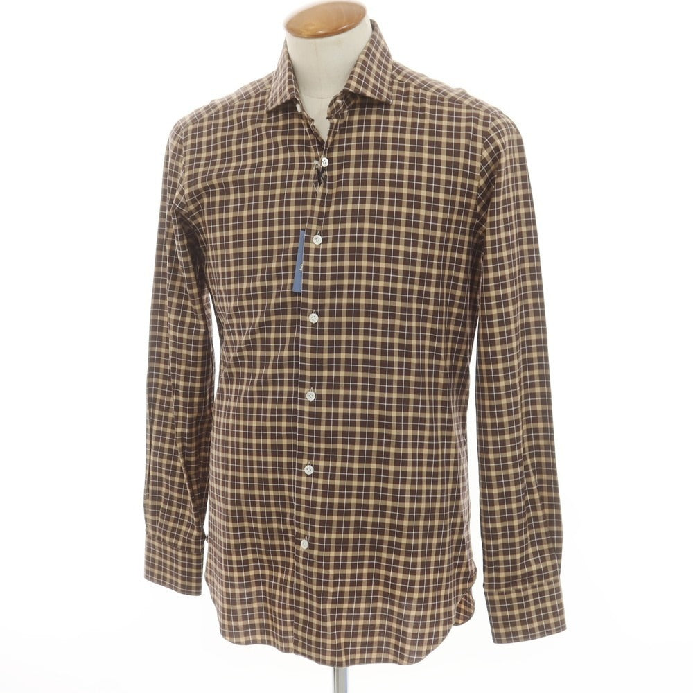 【新品】バルバ BARBA CULTO コットン チェック カジュアルシャツ ブラウンxベージュ【 39 】【 状態ランクN 】【 メンズ 】