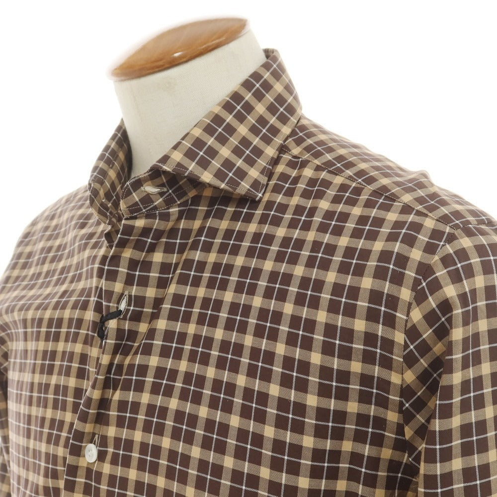 【新品】バルバ BARBA CULTO コットン チェック カジュアルシャツ ブラウンxベージュ【 39 】【 状態ランクN 】【 メンズ 】