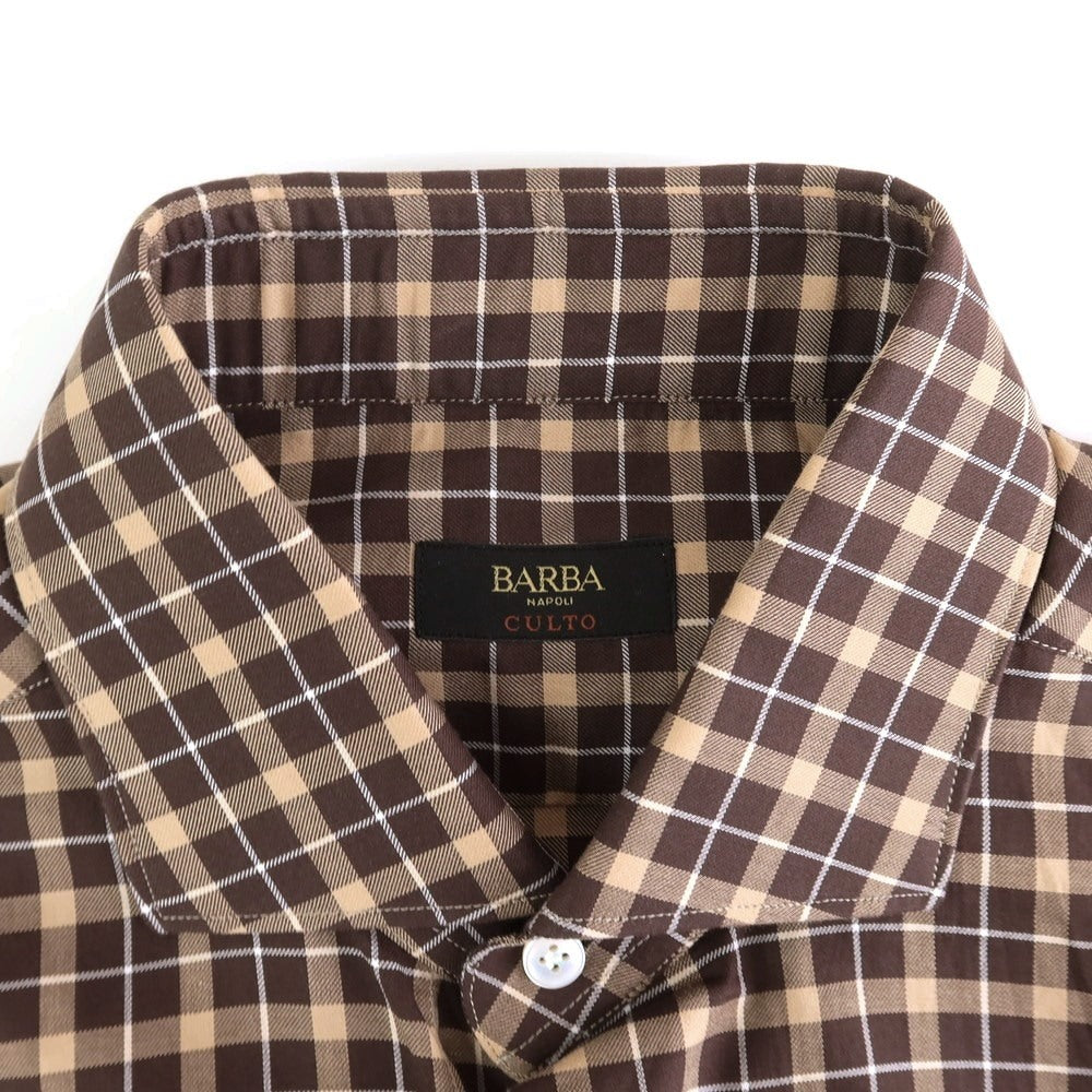 【新品】バルバ BARBA CULTO コットン チェック カジュアルシャツ ブラウンxベージュ【 39 】【 状態ランクN 】【 メンズ 】