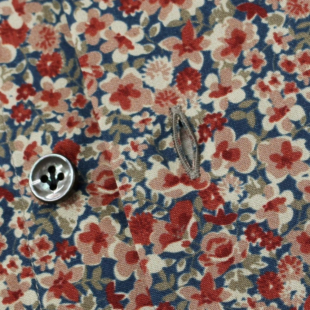 【新品】バルバ BARBA CULTO コットン ボタニカル レギュラーカラー カジュアルシャツ ネイビーxダスティピンク【 39 】【 状態ランクN 】【 メンズ 】