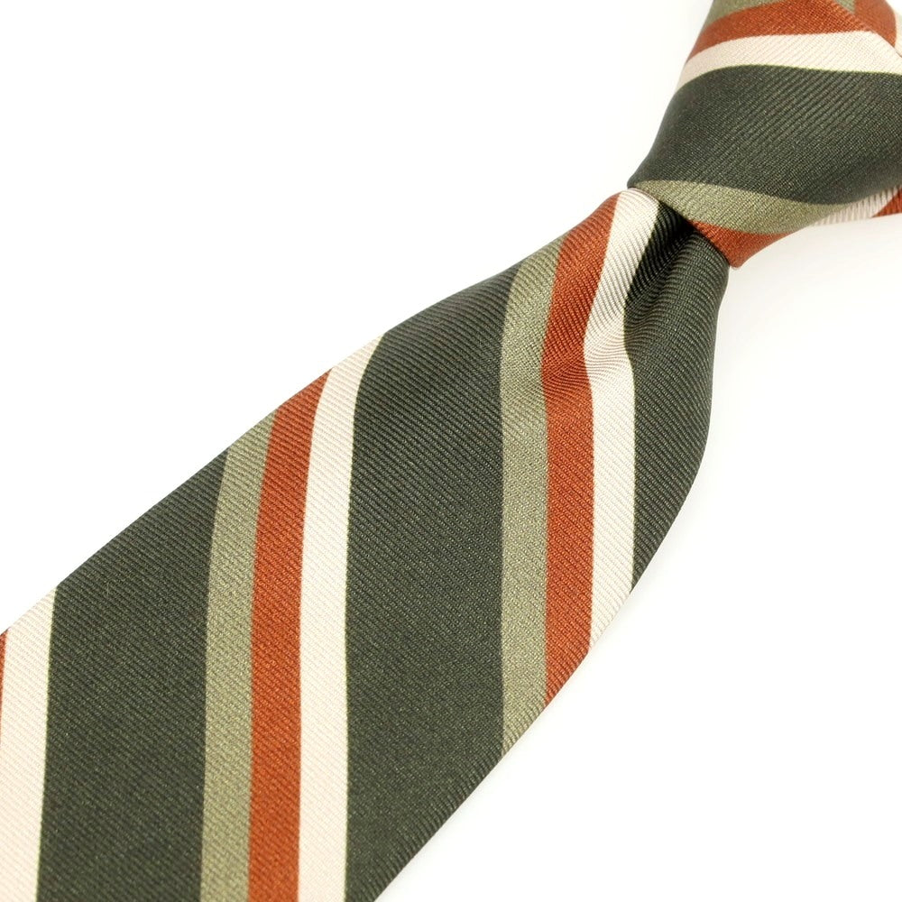 【新品】バルバ BARBA シルク クワトロピエゲ ストライプ柄ネクタイ オリーブxブラウン系【 状態ランクN 】【 メンズ 】