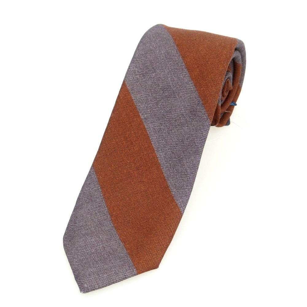 【新品】バルバ BARBA ウール クワトロピエゲ ストライプ柄ネクタイ ブラウンxグレー【 状態ランクN 】【 メンズ 】