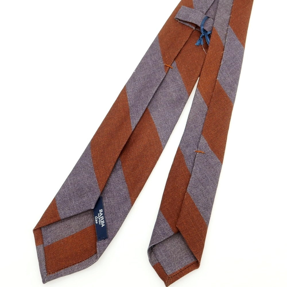 【新品】バルバ BARBA ウール クワトロピエゲ ストライプ柄ネクタイ ブラウンxグレー【 状態ランクN 】【 メンズ 】