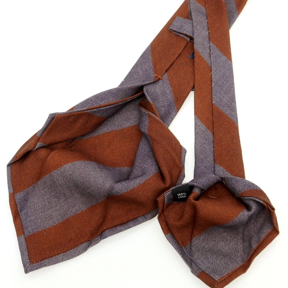 【新品】バルバ BARBA ウール クワトロピエゲ ストライプ柄ネクタイ ブラウンxグレー【 状態ランクN 】【 メンズ 】