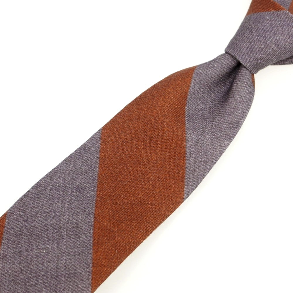 【新品】バルバ BARBA ウール クワトロピエゲ ストライプ柄ネクタイ ブラウンxグレー【 状態ランクN 】【 メンズ 】