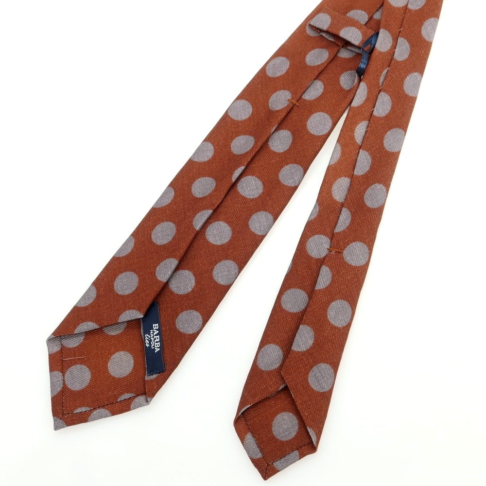 【新品】バルバ BARBA ウール クワトロピエゲ ドット柄ネクタイ ブラウンxグレー【 状態ランクN 】【 メンズ 】