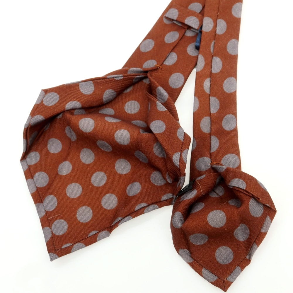 【新品】バルバ BARBA ウール クワトロピエゲ ドット柄ネクタイ ブラウンxグレー【 状態ランクN 】【 メンズ 】