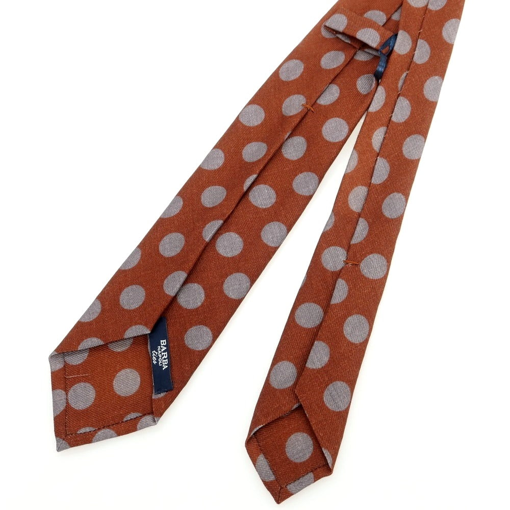 【新品】バルバ BARBA ウール クワトロピエゲ ドット柄ネクタイ ブラウンxグレー【 状態ランクN 】【 メンズ 】