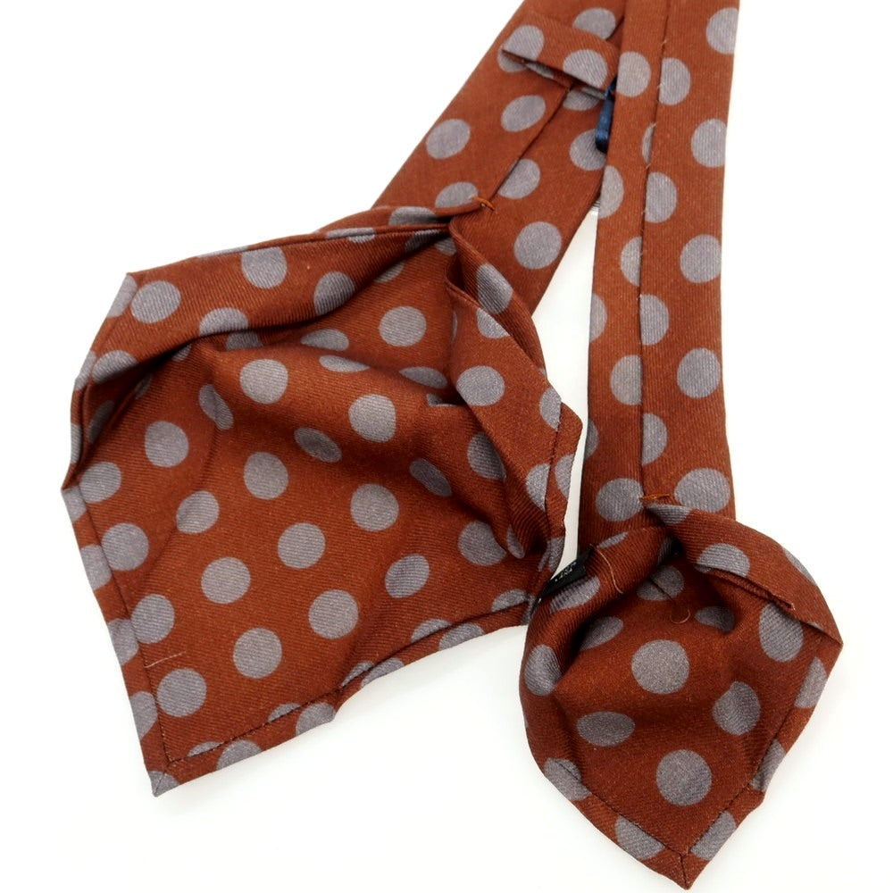 【新品】バルバ BARBA ウール クワトロピエゲ ドット柄ネクタイ ブラウンxグレー【 状態ランクN 】【 メンズ 】