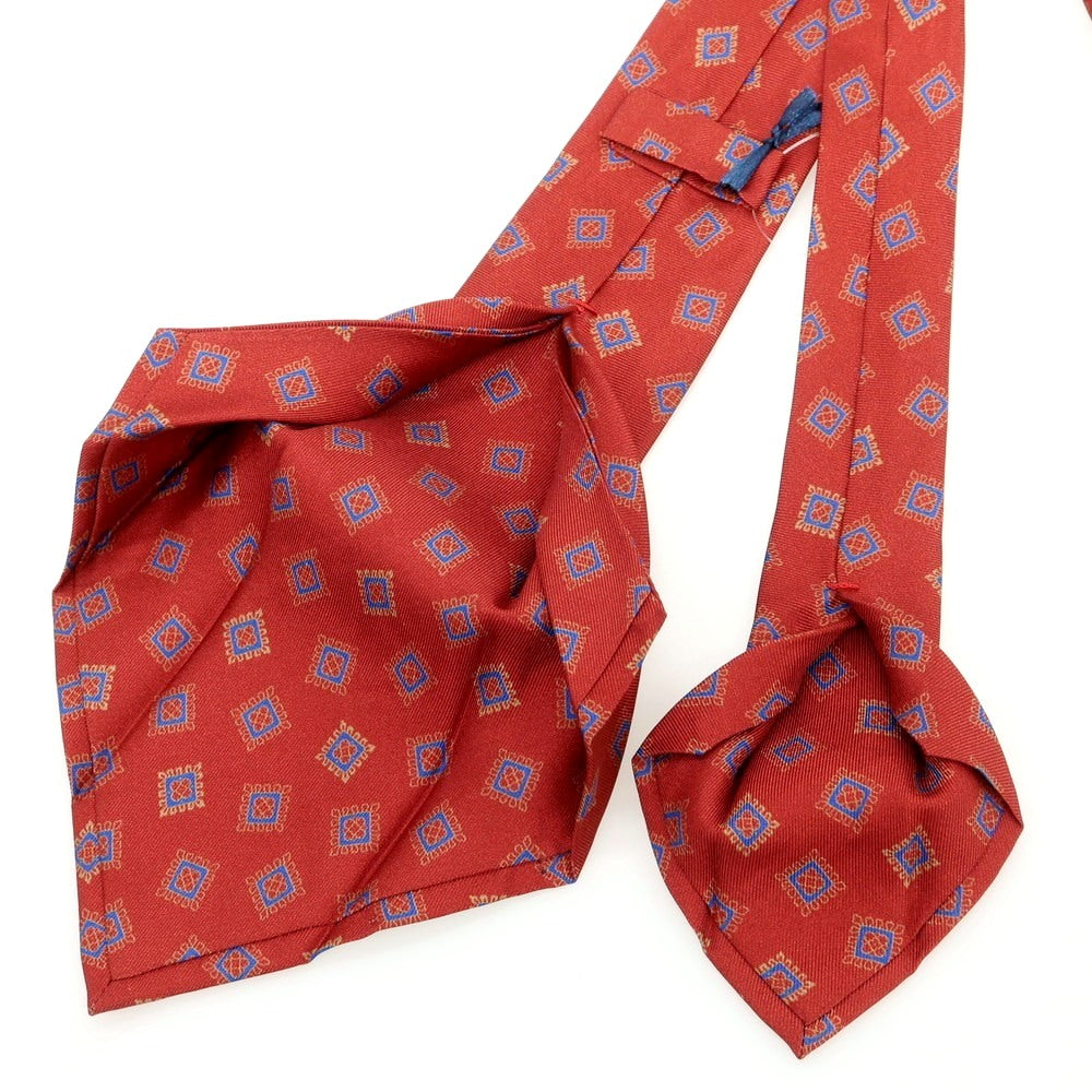 【新品】バルバ BARBA シルク クワトロピエゲ 小紋柄ネクタイ レッドxブルー【 状態ランクN 】【 メンズ 】