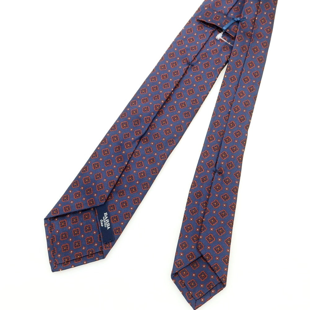 【新品】バルバ BARBA シルク クワトロピエゲ 小紋柄ネクタイ ネイビーxブラウン【 状態ランクN 】【 メンズ 】