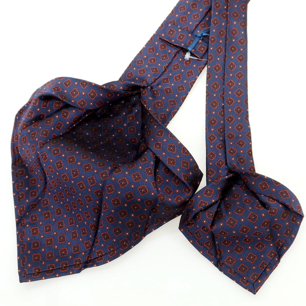 【新品】バルバ BARBA シルク クワトロピエゲ 小紋柄ネクタイ ネイビーxブラウン【 状態ランクN 】【 メンズ 】