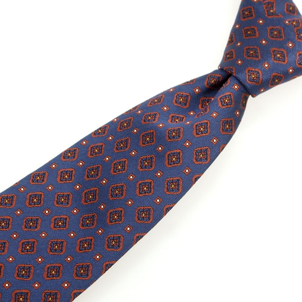 【新品】バルバ BARBA シルク クワトロピエゲ 小紋柄ネクタイ ネイビーxブラウン【 状態ランクN 】【 メンズ 】