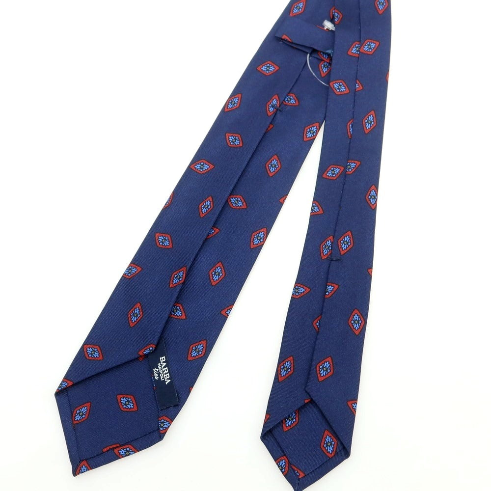 【新品】バルバ BARBA シルク クワトロピエゲ 小紋柄ネクタイ ネイビーxレッド【 状態ランクN 】【 メンズ 】