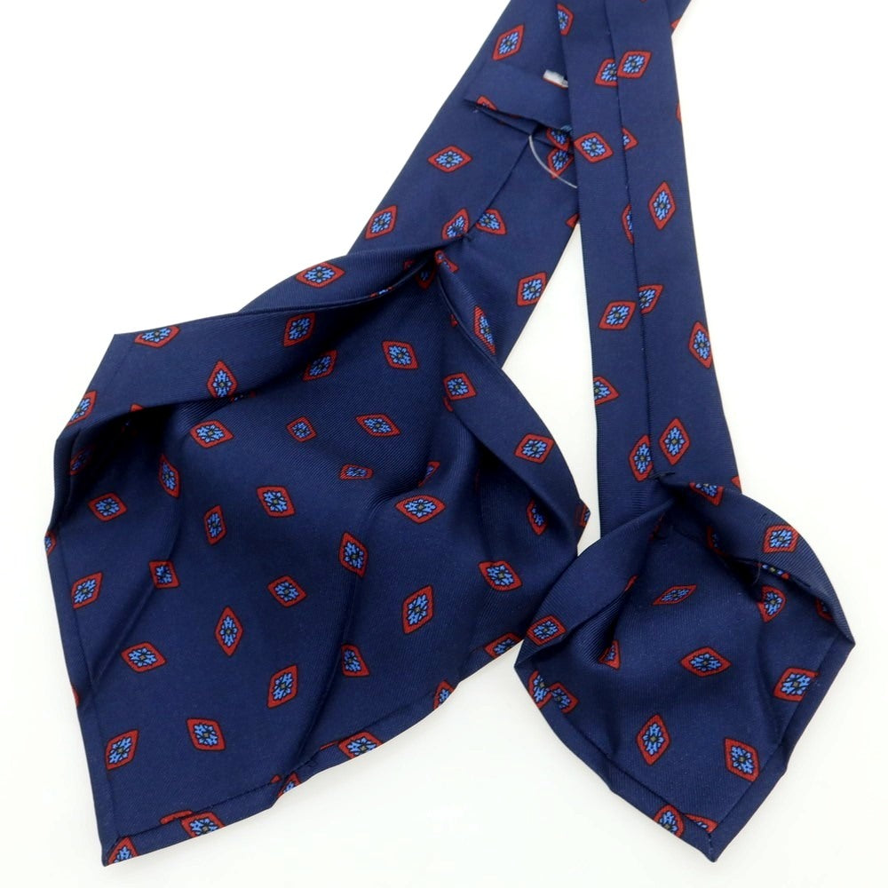 【新品】バルバ BARBA シルク クワトロピエゲ 小紋柄ネクタイ ネイビーxレッド【 状態ランクN 】【 メンズ 】