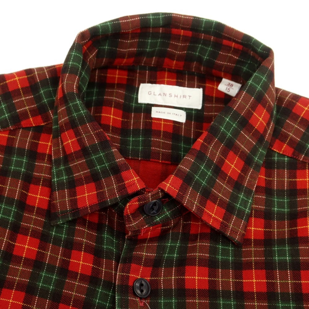 【新品】グランシャツ Glanshirt コットン チェック カジュアルシャツ レッドxグリーン【 38 】【 状態ランクN 】【 メンズ 】
