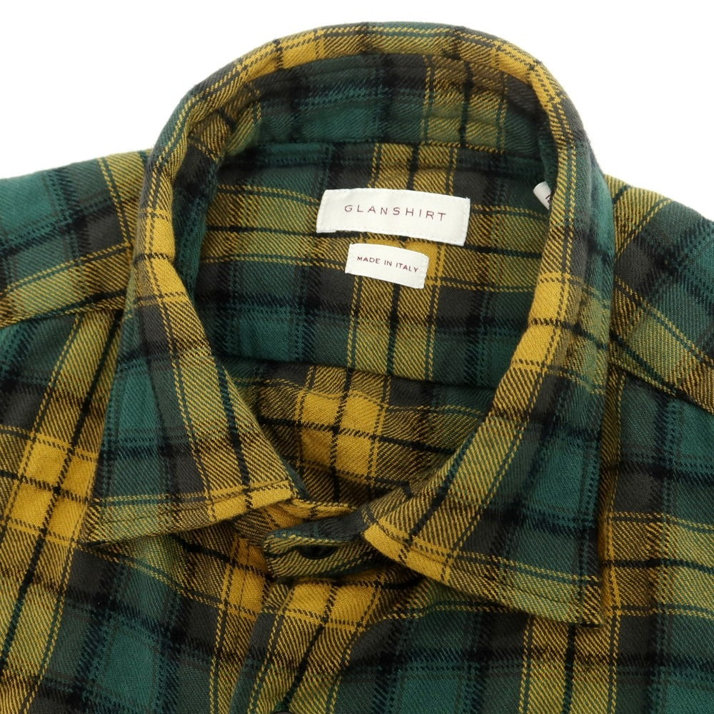 【新品】グランシャツ Glanshirt コットンウール チェック カジュアルシャツ グリーンxマスタード系【 41 】【 状態ランクN 】【 メンズ 】