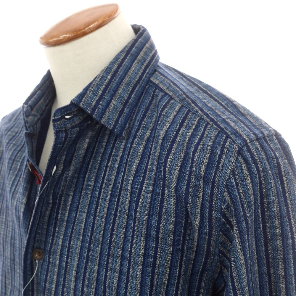 【新品】グランシャツ Glanshirt コットン ストライプ カジュアルシャツ ネイビーxグレー【 40 】【 状態ランクN 】【 メンズ 】