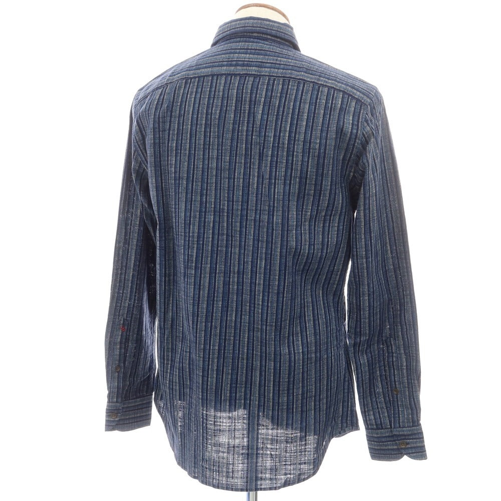 【新品】グランシャツ Glanshirt コットン ストライプ カジュアルシャツ ネイビーxグレー【 40 】【 状態ランクN 】【 メンズ 】