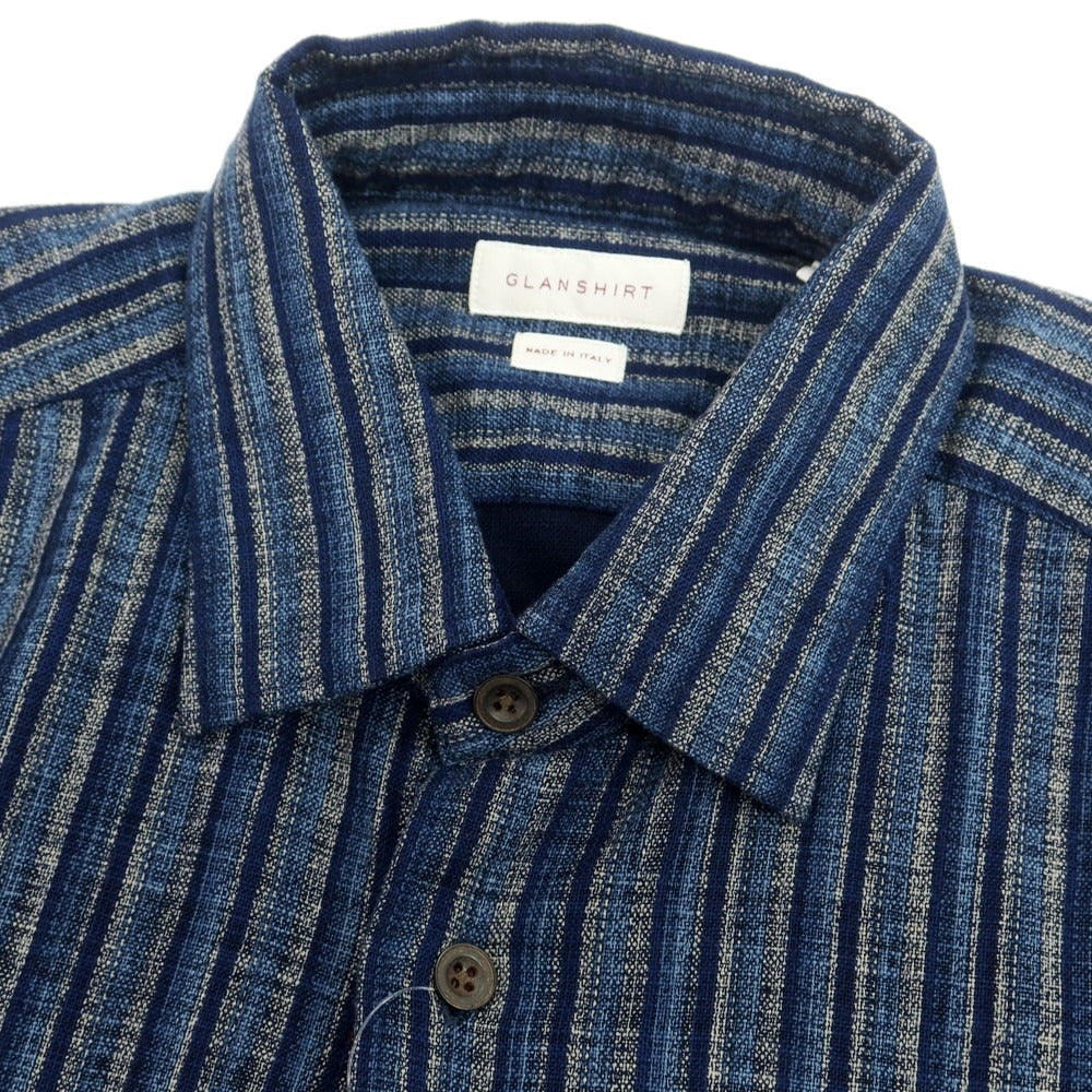 【新品】グランシャツ Glanshirt コットン ストライプ カジュアルシャツ ネイビーxグレー【 40 】【 状態ランクN 】【 メンズ 】