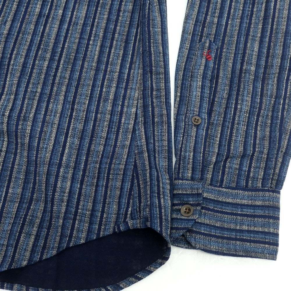 【新品】グランシャツ Glanshirt コットン ストライプ カジュアルシャツ ネイビーxグレー【 40 】【 状態ランクN 】【 メンズ 】