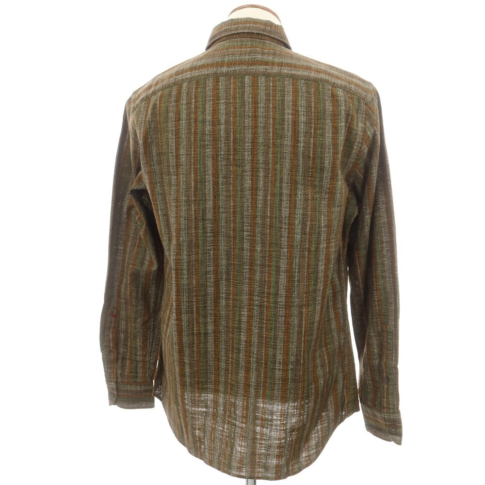 【新品】グランシャツ Glanshirt コットン ストライプ カジュアルシャツ ブラウンxグリーン【 40 】【 状態ランクN 】【 メンズ 】