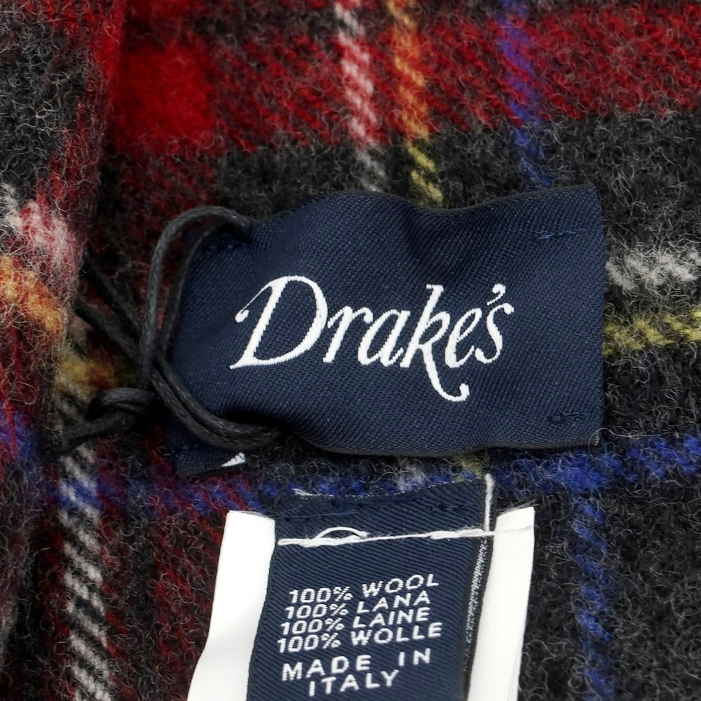 【新品】ドレイクス DRAKES ウール チェック マフラー グレーxレッド【 状態ランクN 】【 メンズ 】